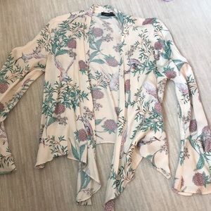 Silk tie blouse with bell sleeve